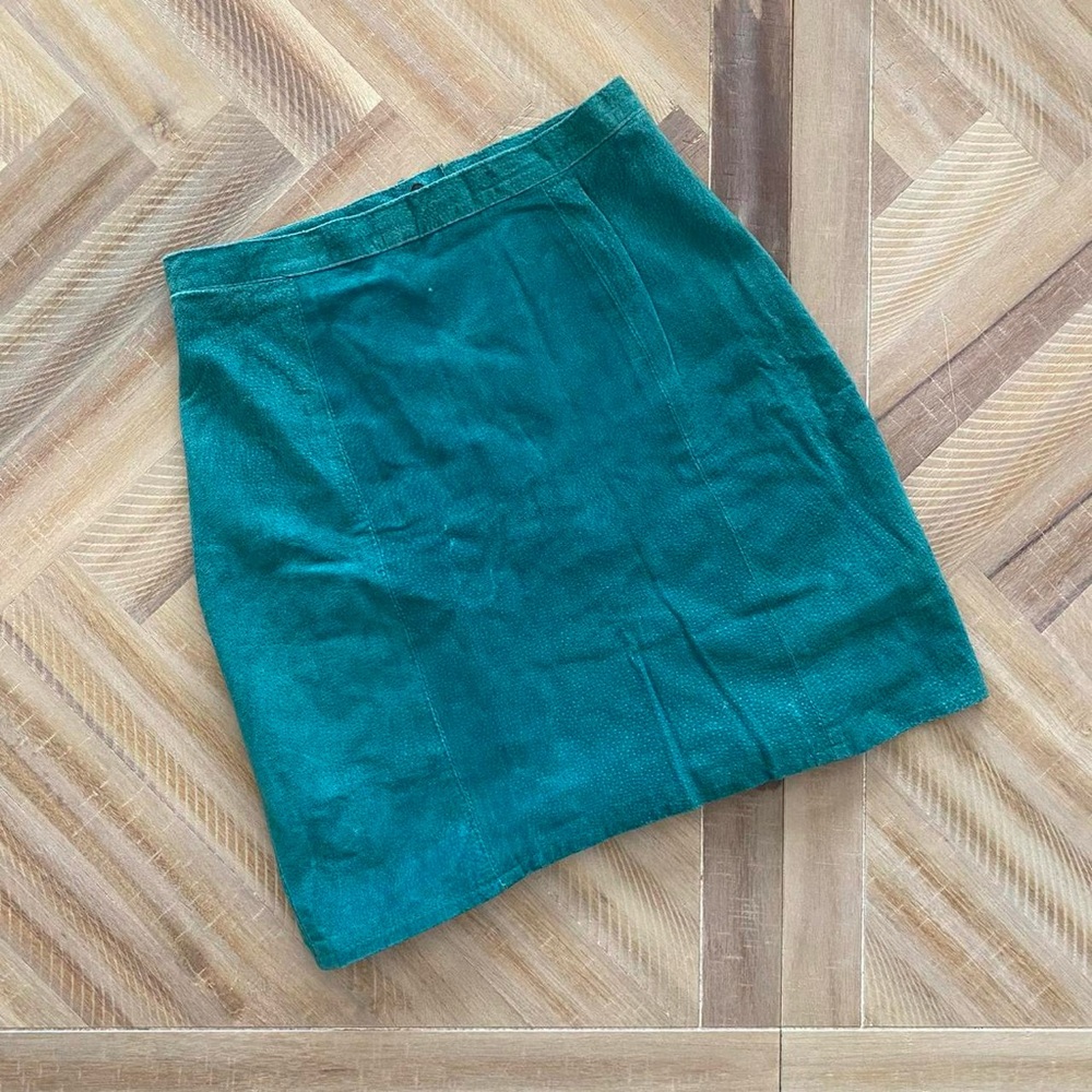 90s vintage Outerwear by Phoenix teal split leather mini skirt 🌷🌷